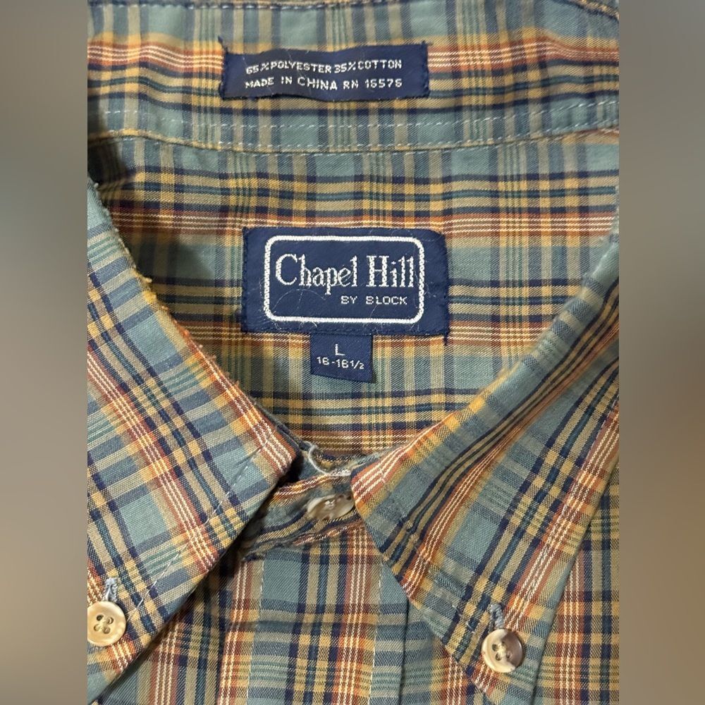 CHAPEL HILL by BLOCK Men's Plaid Button-Down Shirt in Blue and Tan - Picture 4 of 4